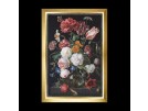 stickpackung jan davidsz, stilleben, bloemen in glazen vaas op zwart 