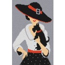 kreuzstichwandbehang franse stijl, dame met hoed en terriër