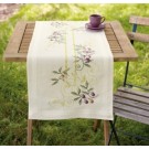 kreuzstichläufer olijven, ecru