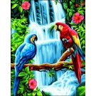 stramin + garnpaket, papegaaien bij waterval