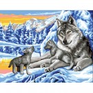 stramin + garnpaket, wolf met jongen in wintersfeer